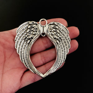 Angel Wings Connector Pendant - XL - Antique Silver