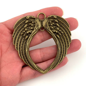 Angel Wings Connector Pendant - XL - Antique Bronze