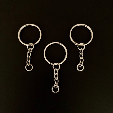 Stainless Steel Key Rings - Split Ring With Attached Chain - 25mm Ring