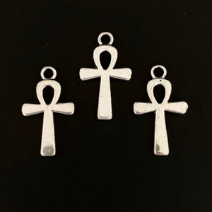 10 Ankh Cross Charms - Antique Silver