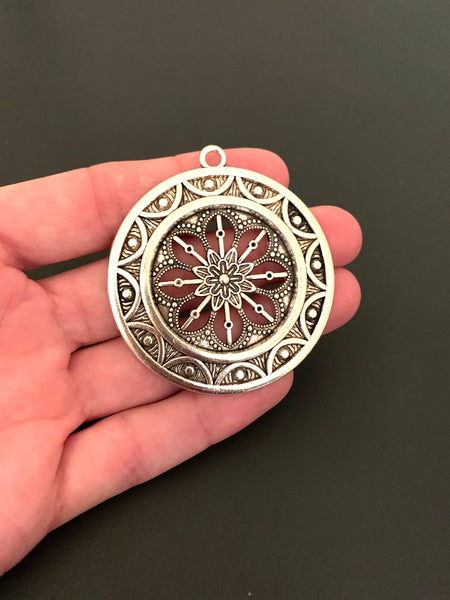 Open Flower Pendant - Antique Silver