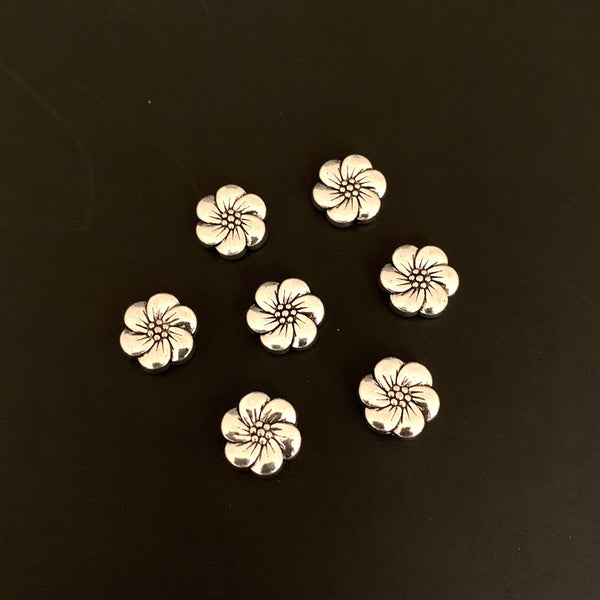 10 Flower Spacer Beads - Double Sided - Antique Silver