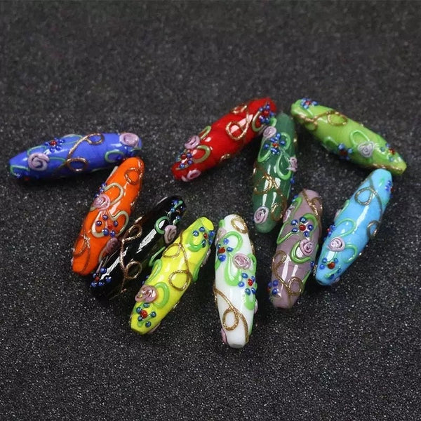 Large Handmade Artisan Lampwork Glass Beads - Oval Beads - Each piece Unique and OOAK - 42mm x 13mm
