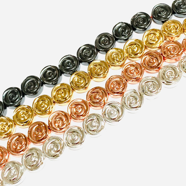 8 Hematite Rose Flower Spacer Beads - 8mm Carved Rose Beads - Available in Silver, Gold, Rose Gold, Black