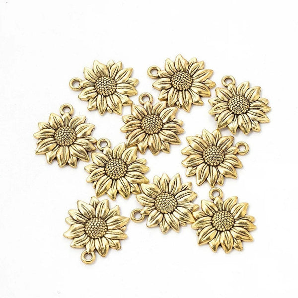 Sunflower Charms - Antique Gold