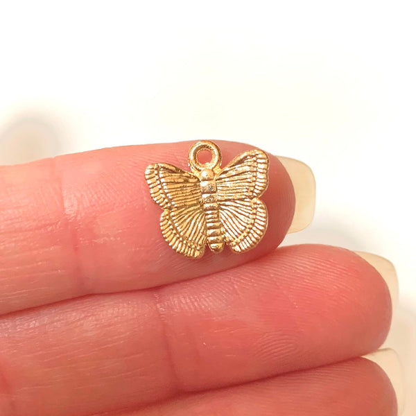 3D Gold Butterfly Charms - 18K gold plated - Light Gold Finish