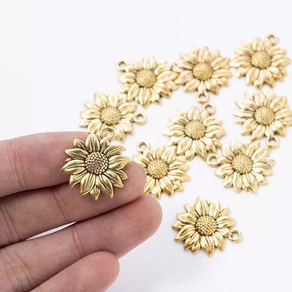 Sunflower Charms - Antique Gold