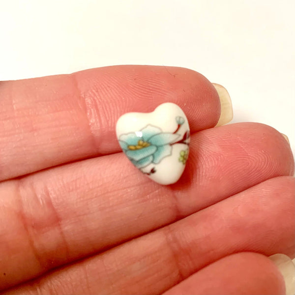 5 Ceramic Floral Heart Beads - 13mm Cherry Blossom Beads