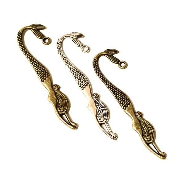 2 Mermaid Bookmark Blanks - Antique Silver and Bronze - Double Sided with Loop Hole