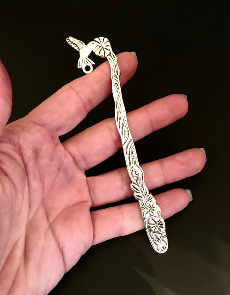 2 Hummingbird Bookmark Blanks - Antique Silver or Bronze - Double Sided with Loop Hole