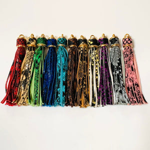 4" Faux Leather Tassels - Faux Snake Skin - Gold Finish
