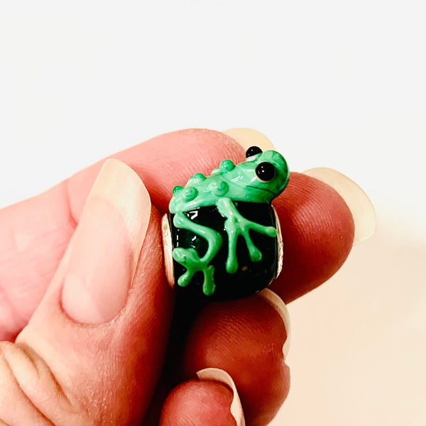 Frog Lampwork Beads - Sterling Silver/Glass Beads - Large Hole Beads - Pandora Style Glass Beads