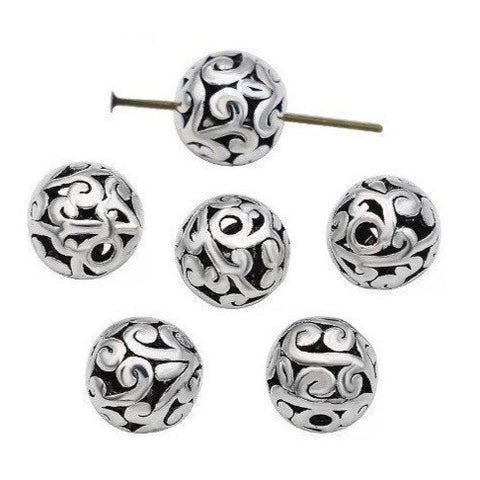 5 Spacer Beads - Beautiful Scroll Design - Antique Silver - 10mm