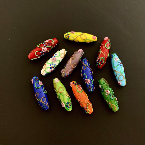 Large Handmade Artisan Lampwork Glass Beads - Oval Beads - Each piece Unique and OOAK - 42mm x 13mm