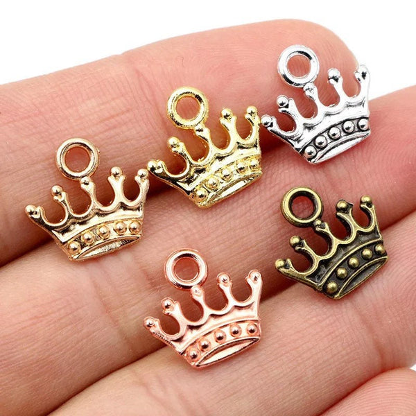 10 Crown Charms - Antique Bronze - Double Sided