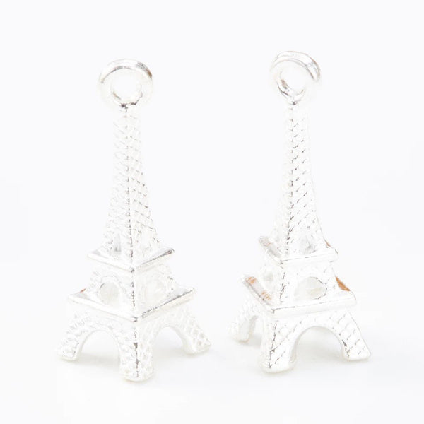 5 Eiffel Tower 3D Charms - Antique Silver or Shiny Silver Finish
