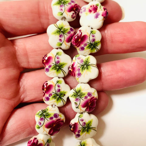 Ceramic Flower Beads -  Flower Shaped Beads - 15mm beads