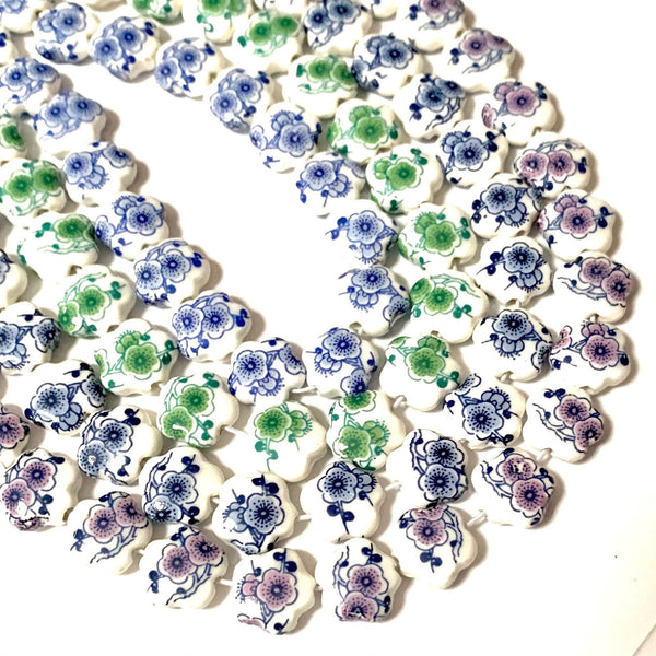 5 Ceramic Flower Shaped Beads - 15mm Beads