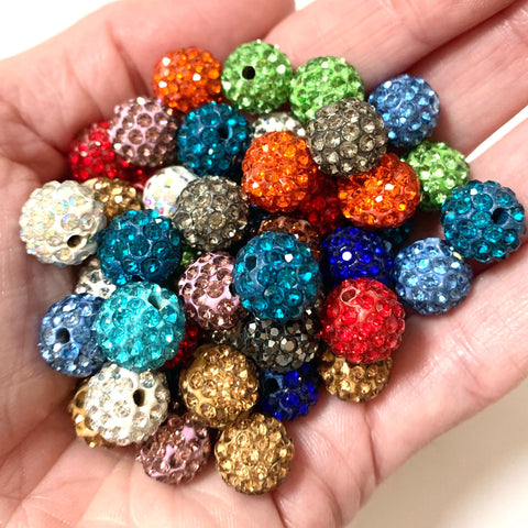 20 Rhinestone Beads with Inset Rhinestones - 10mm Disco Ball Beads  - Random Mix