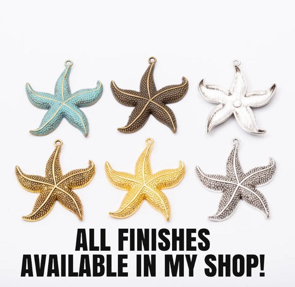 Large Starfish Pendant - Antique Silver - Beautiful Detailing