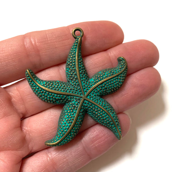 Large Starfish Pendant - Verdigris Patina Finish - Beautiful Detailing