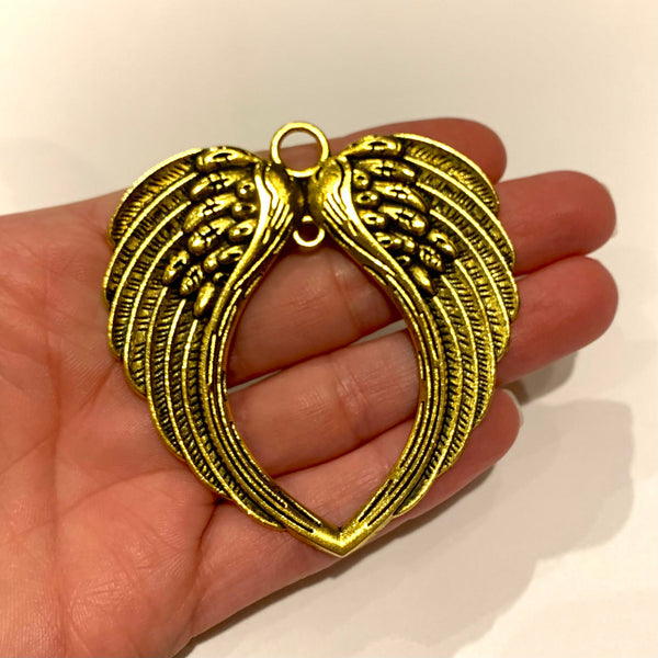 Angel Wings Connector Pendant - XL - Antique Gold