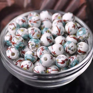 10 Blue Lotus Orchid Flower Ceramic Beads - 10mm Round Floral Ceramic Beads