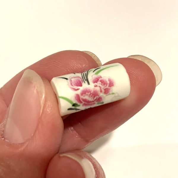 5 Floral Ceramic Cylinder Beads - 17mm beads