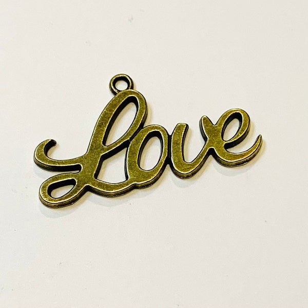 5 Love Word Charms - Lg Cursive Love Word Charm - Antique Bronze