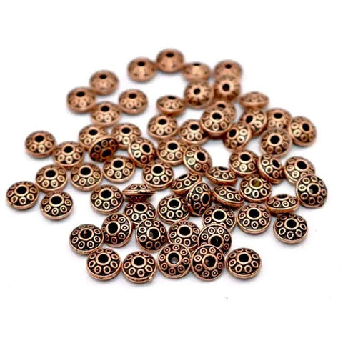 Copper Spacer Beads - Circles Design - 6mm x 4mm