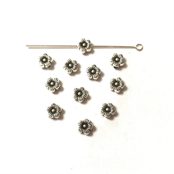 10 Flower Spacer Beads - Antique Silver - 6mm beads