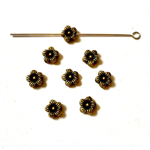 10 Flower Spacer Beads - Antique Bronze - 6mm beads