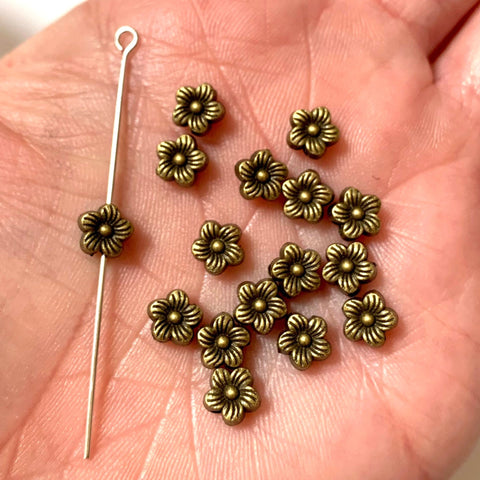 10 Flower Spacer Beads - Antique Bronze - 6mm beads