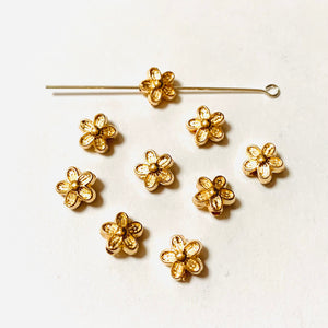 10 Flower Spacer Beads - Light Gold Finish - 9mm beads