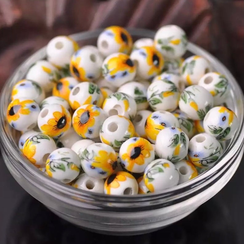 Sunflower Ceramic Beads - 10mm