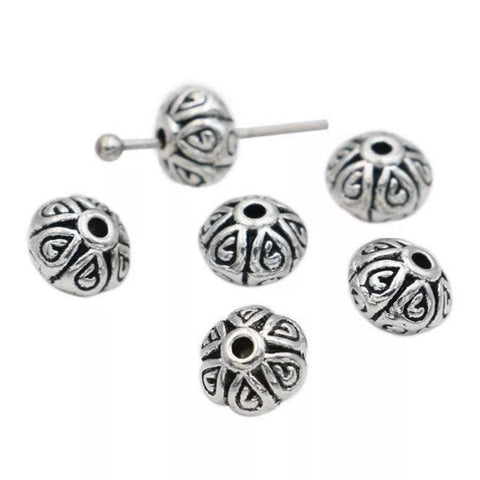 20 Spacer Beads - Antique Silver - 7mm