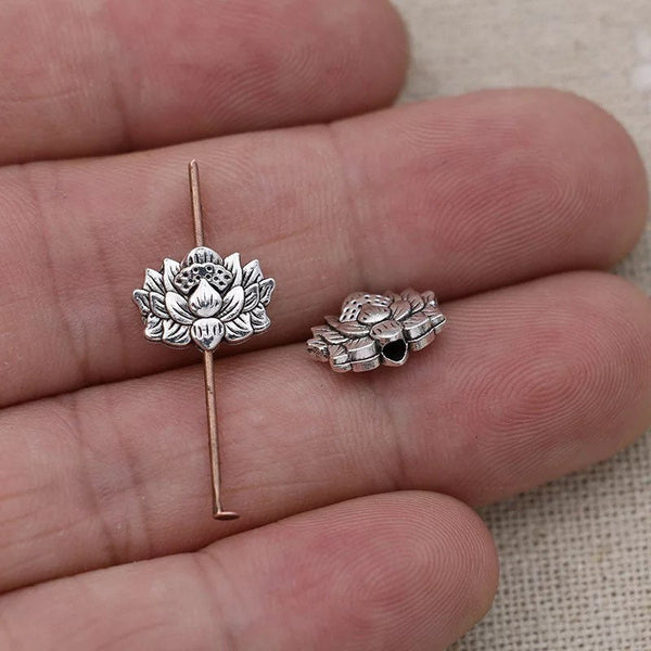 Silver Lotus Flower Spacer Beads - Design Front and Back