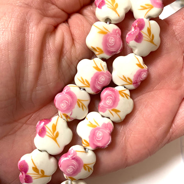 Ceramic Flower Beads - Flower Shaped Beads - 15mm Beads