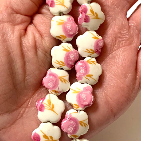 Ceramic Flower Beads - Flower Shaped Beads - 15mm Beads