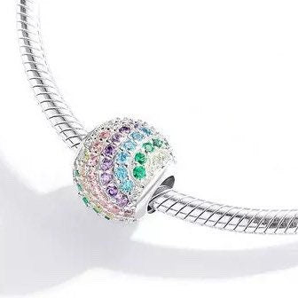 925 Sterling Silver - CZ Rainbow Ball Charm - Fits Pandora Charm Bracelets