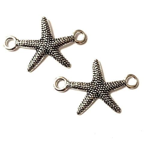 5 Starfish Connector Charms - Antique Silver