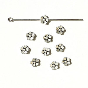 10 Tiny Flower Spacer Beads - Antique Silver
