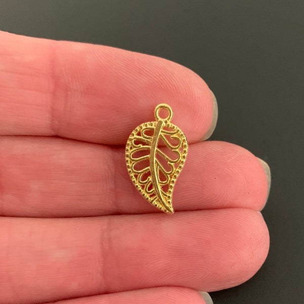 Leaf Charms - Gold Finish - Beautiful Detail Front and Back
