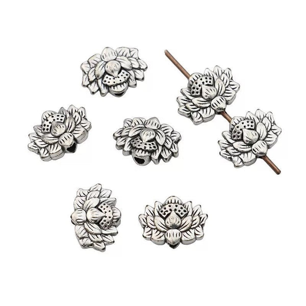 Silver Lotus Flower Spacer Beads - Design Front and Back