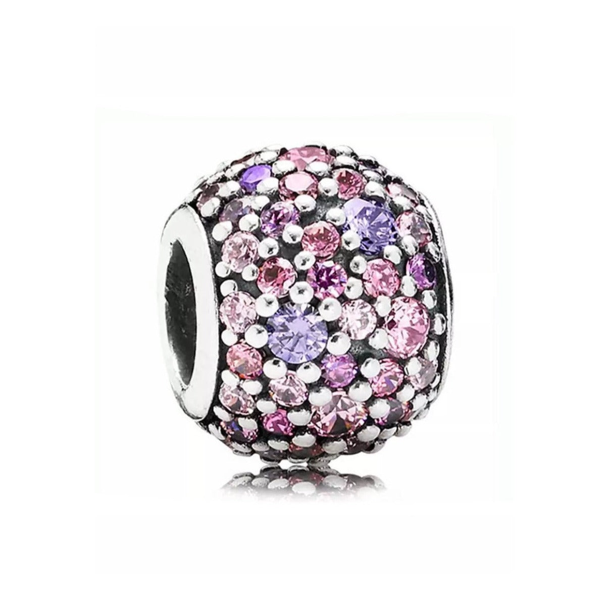 925 Sterling Silver -  Purple and Pink Pavé Ball Charm- Fits Pandora Charm Bracelets