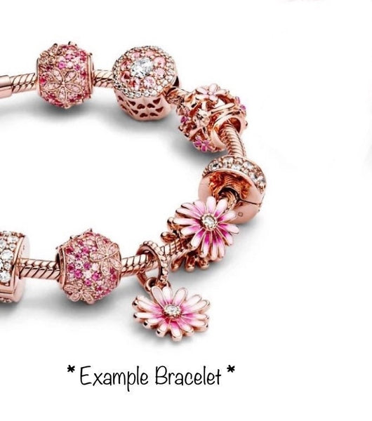 Pink Sparkle Flower Charm - 14k Rose Gold Plated w/ CZ Crystals - Fits Pandora Charm Bracelets