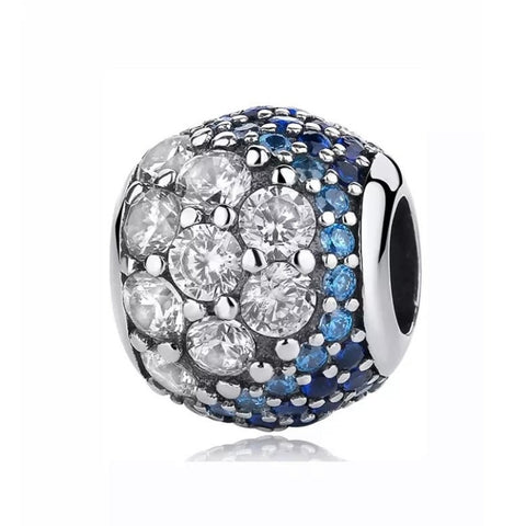 925 Sterling Silver - Enchanted Pave Charm w/Blue & Clear Zirconia Crystals - Fits Pandora Charm Bracelets