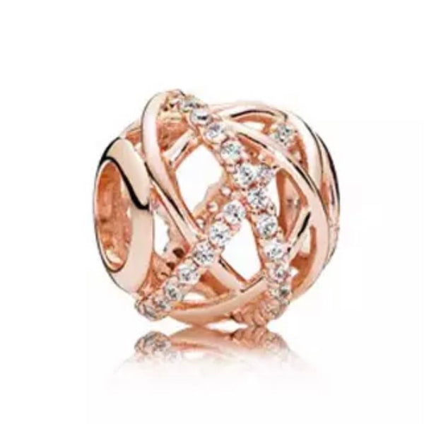 14k Rose Gold Plated Galaxy Charm with CZ Crystals - Fits Pandora Charm Bracelets