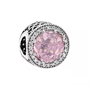925 Sterling Silver - Radiant Hearts Pink Charm w/ CZ Crystals - Fits Pandora Charm Bracelets