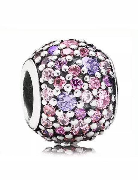925 Sterling Silver -  Purple and Pink Pavé Ball Charm- Fits Pandora Charm Bracelets